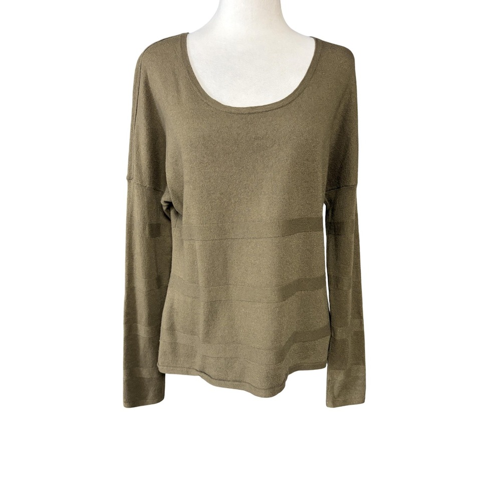 Horny Toad Women's Medium Olive Green Shadestripe Scoop Neck Merino Wool Sweater